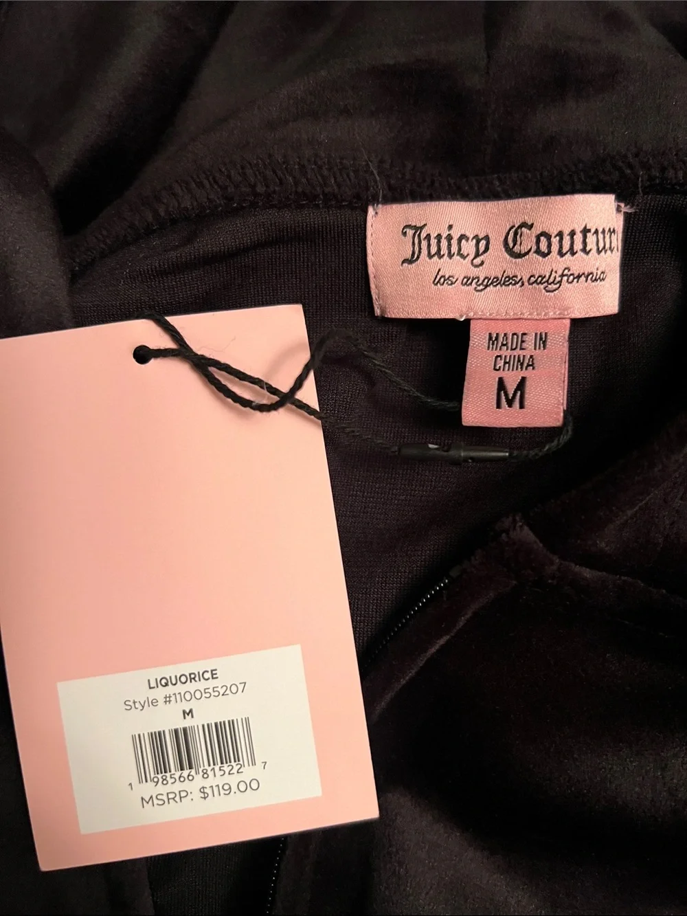 Juicy Couture Black Velour Hooded Zip Jacket with J-Pull